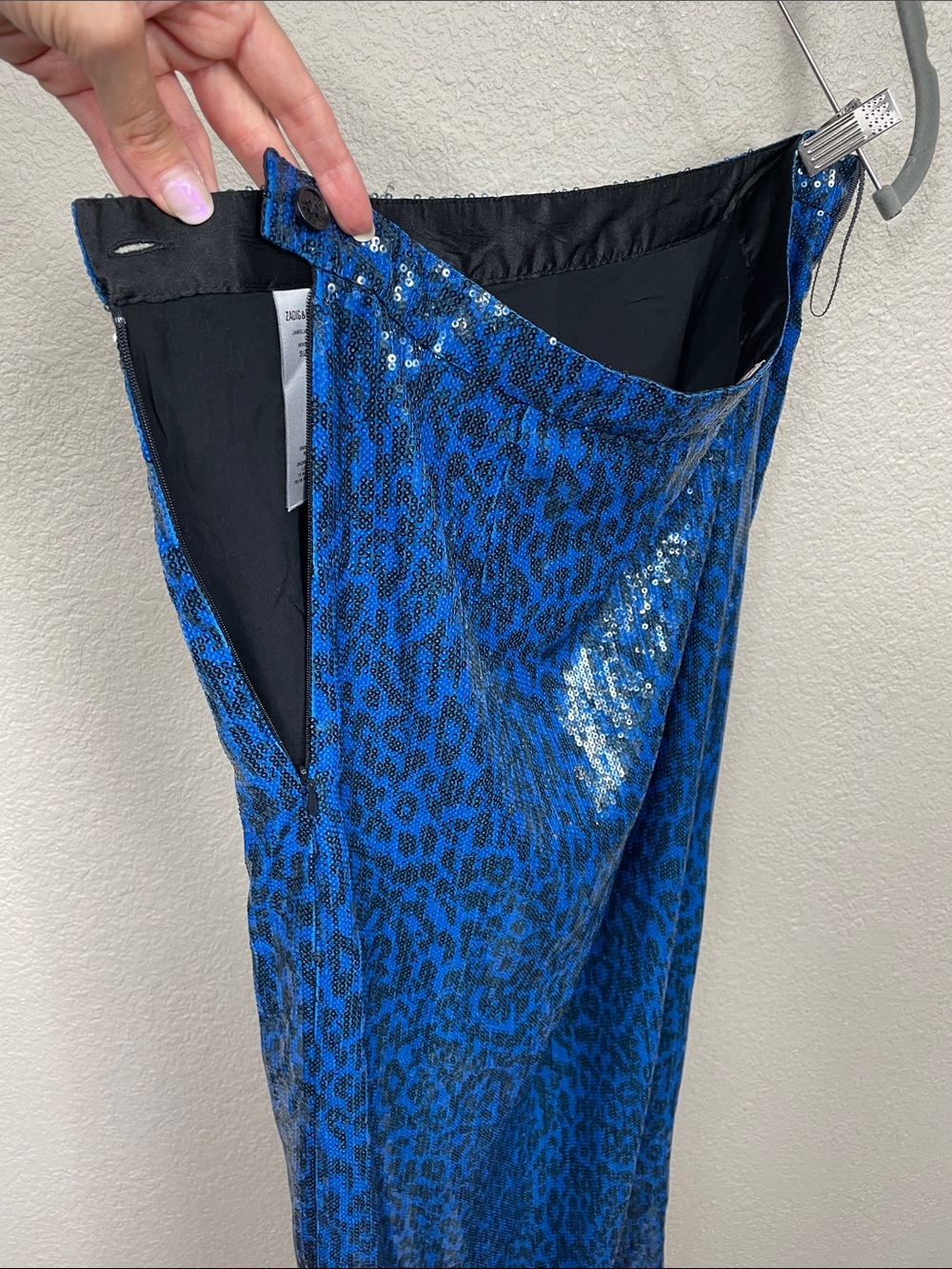 NWT Zadig & Voltaire Jamelia Sequins Leopard Azul Blue Midi Skirt Sz 42 - Picture 4 of 11